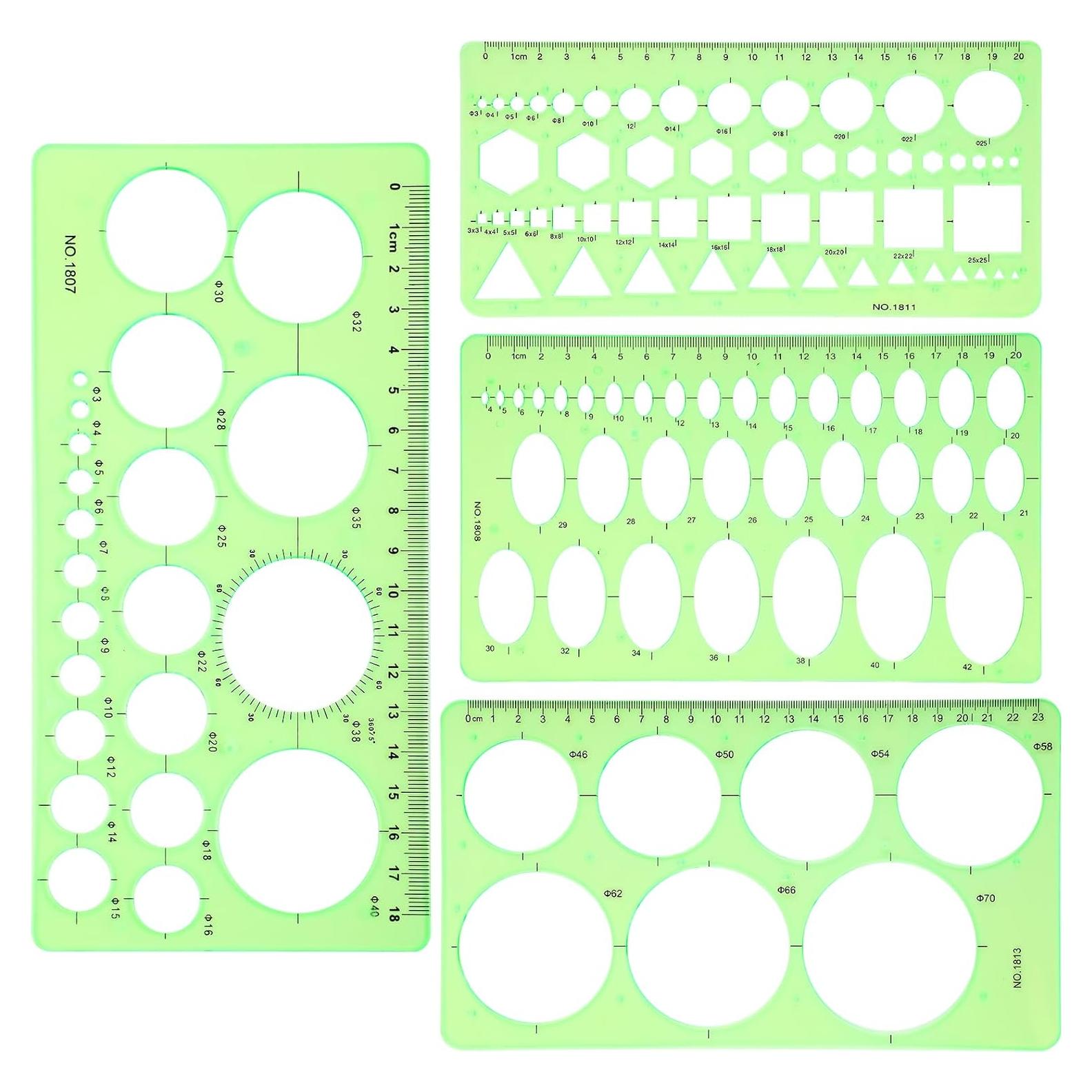 Plantillas de Dibujo Geométrico Dimeho 4 Pcs Plástico Verde