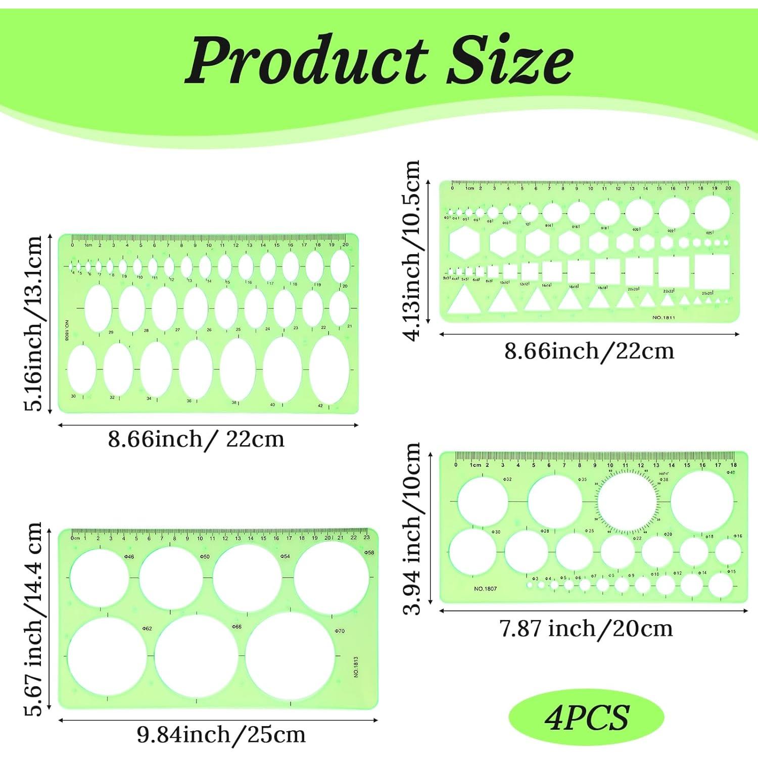 Plantillas de Dibujo Geométrico Dimeho 4 Pcs Plástico Verde