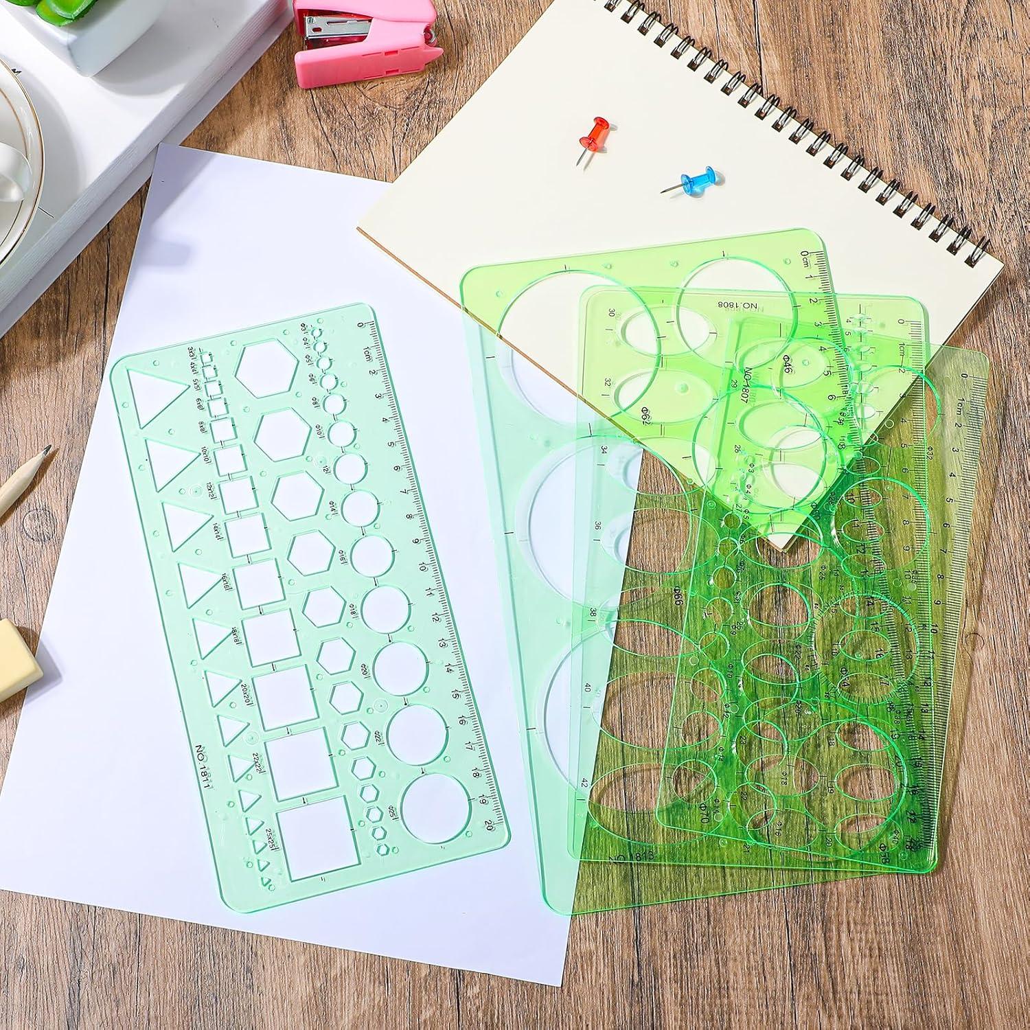 Plantillas de Dibujo Geométrico Dimeho 4 Pcs Plástico Verde