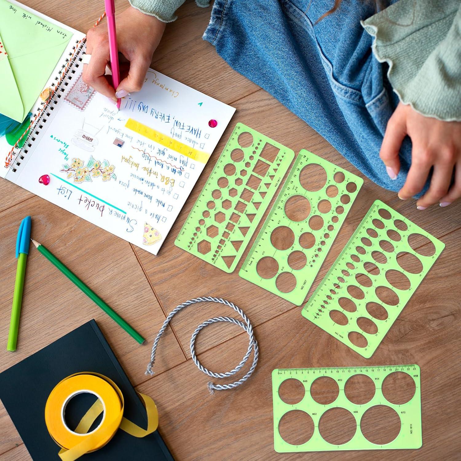 Plantillas de Dibujo Geométrico Dimeho 4 Pcs Plástico Verde