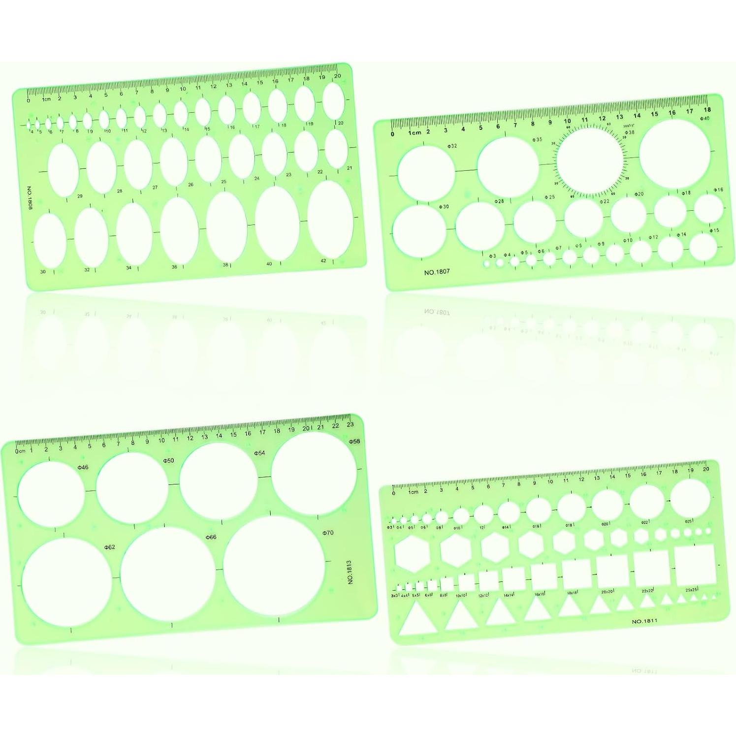 Plantillas de Dibujo Geométrico Dimeho 4 Pcs Plástico Verde