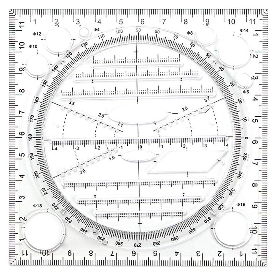 Regla de Dibujo Multifuncional KobeIeen 12x12cm Geométrica