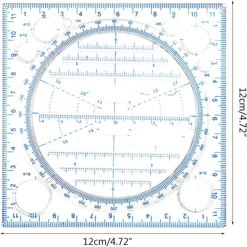 Regla de Dibujo Multifuncional KobeIeen 12x12cm Geométrica