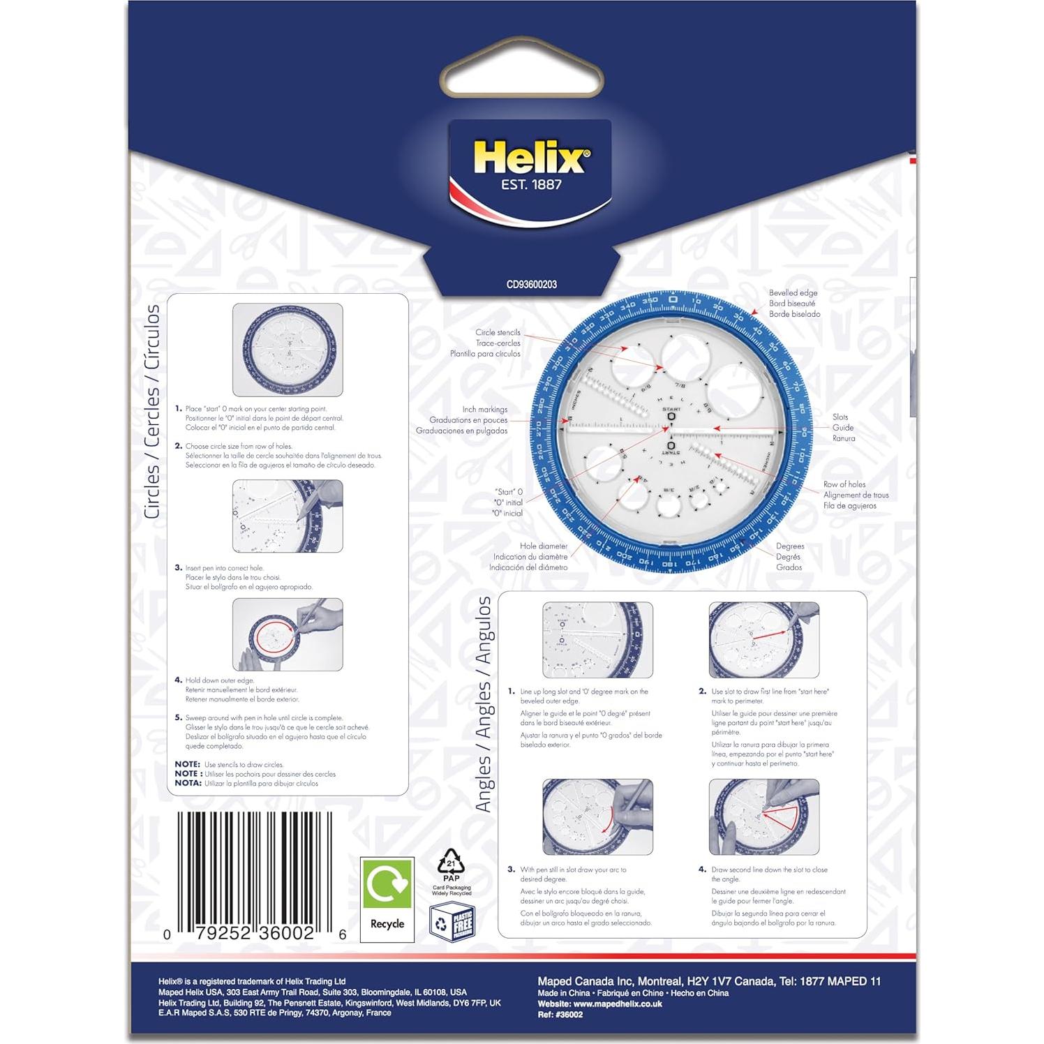 Fabricante de Ángulos y Círculos Helix 360 Grados 15cm Variado