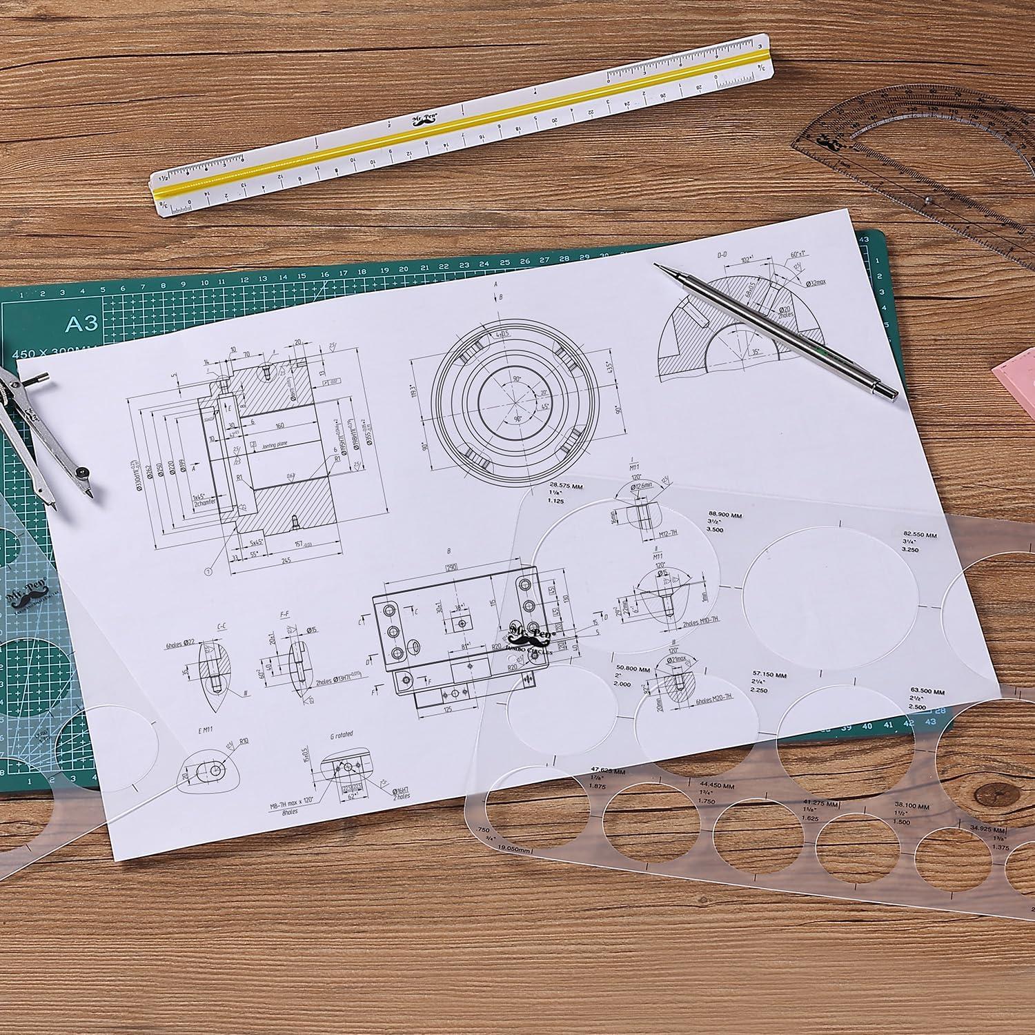 Plantillas de Círculo Mr. Pen - 2 Piezas, Plástico Transparente