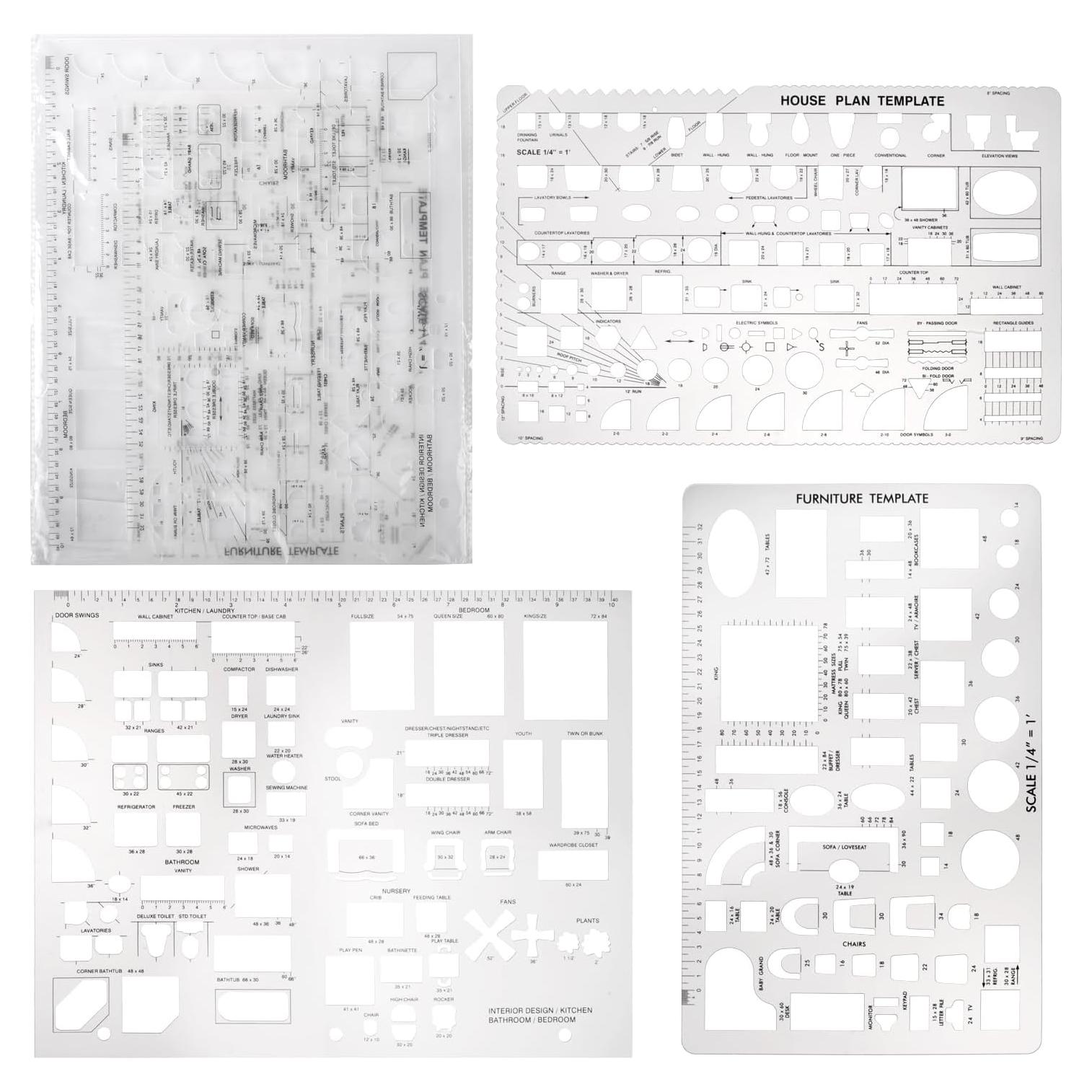 Set de Plantillas de Dibujo Arquitectónico ALLWIN - 3 Piezas