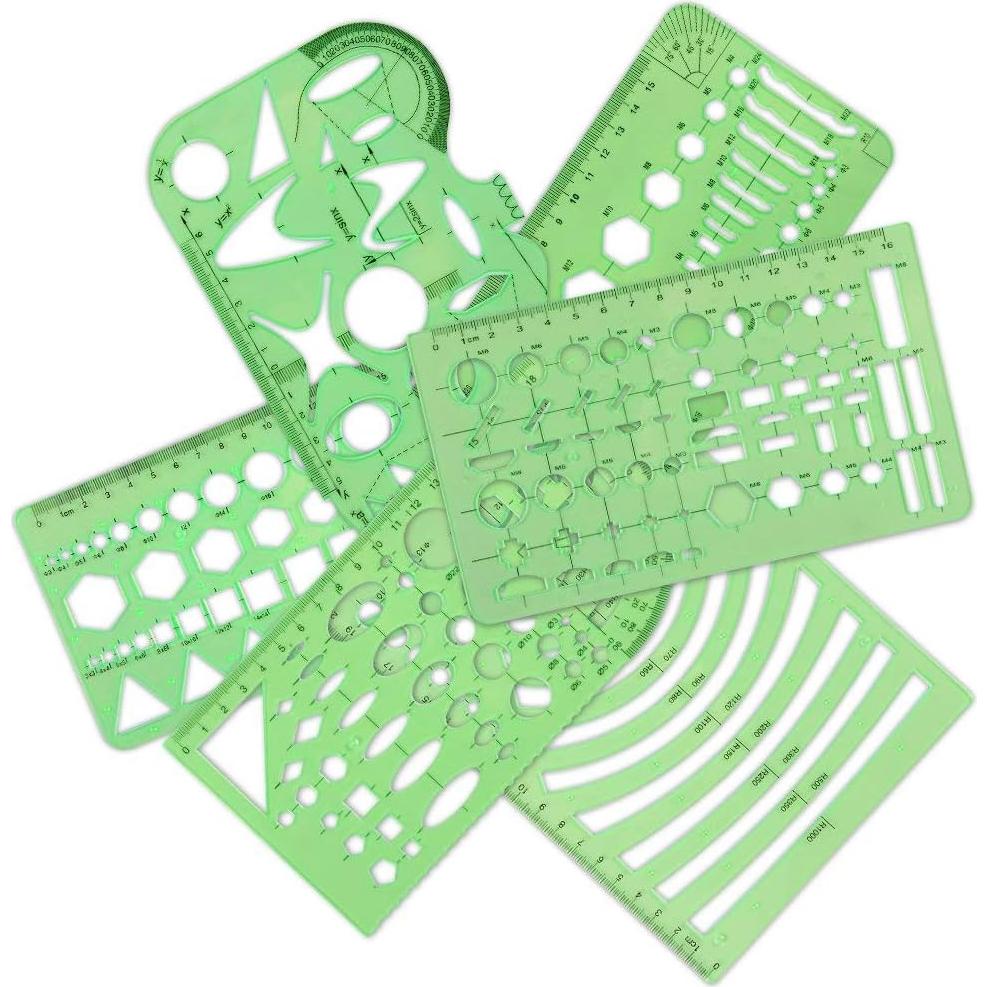 Plantillas de Dibujo Geométrico Qincling - 11 Piezas Plástico Verde