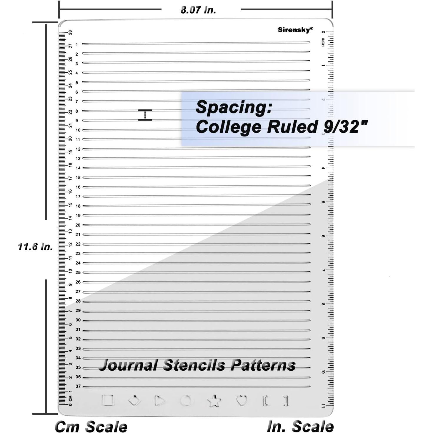 Plantilla de Línea Recta Sirensky 11" (27.94 cm) con Espaciado 0.71 cm