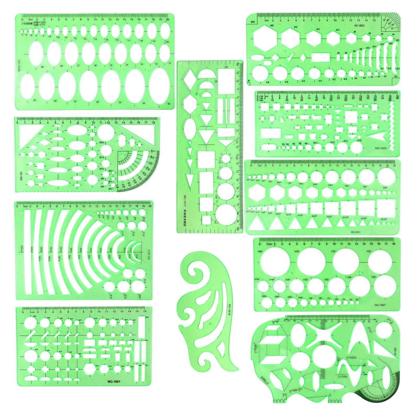 Plantillas de Dibujo Geométrico 11PCS BetyBedy Verde Claro