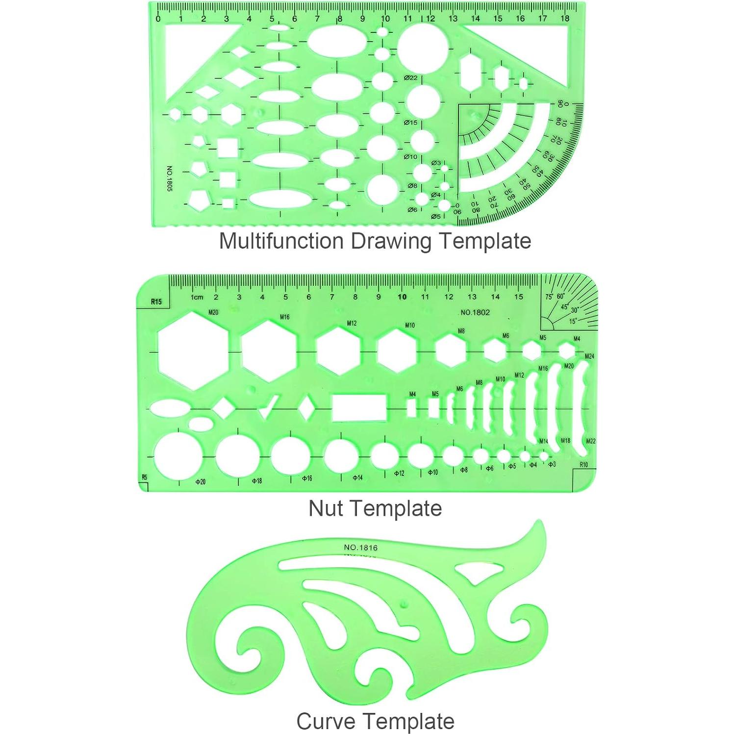 Plantillas de Dibujo Geométrico 11PCS BetyBedy Verde Claro