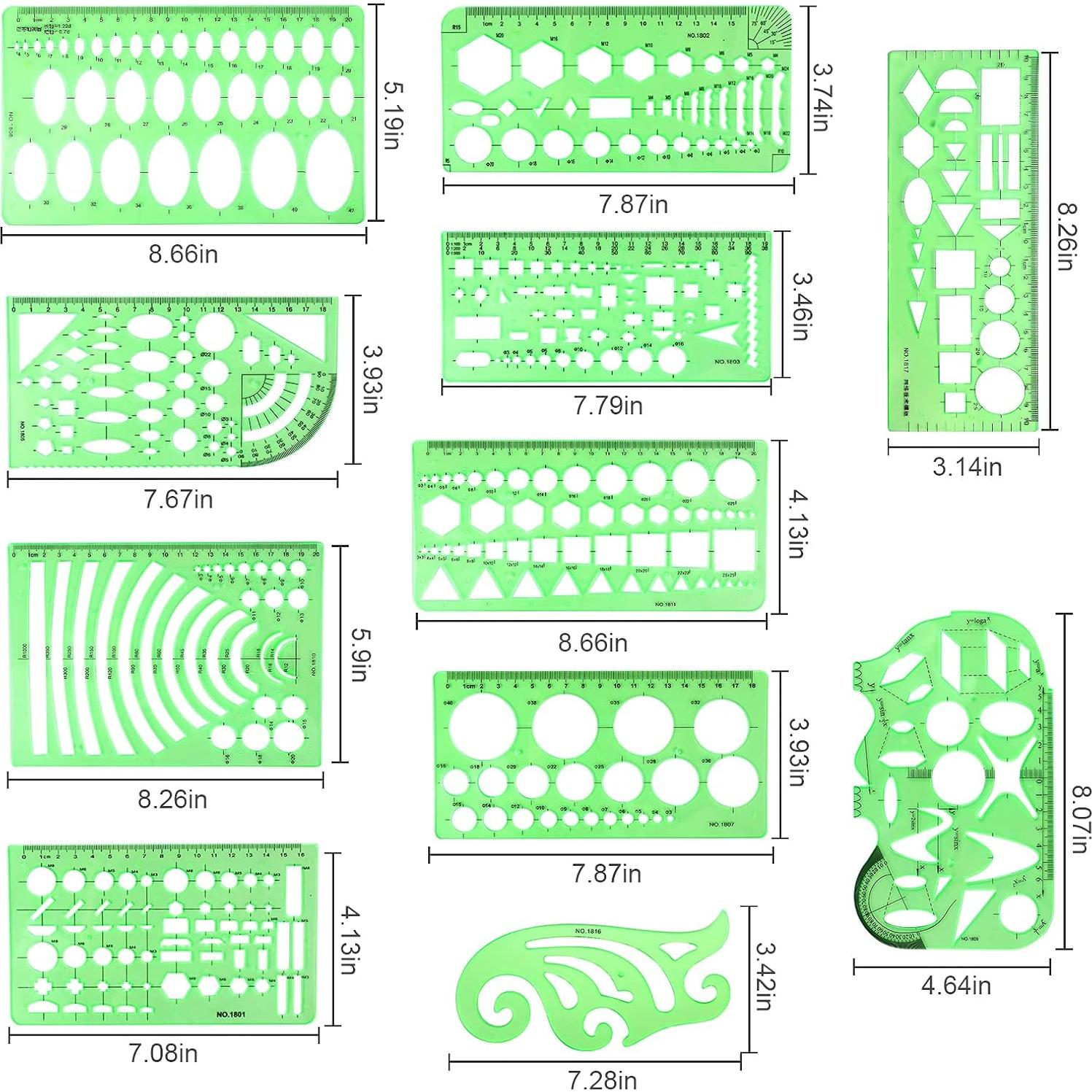 Plantillas de Dibujo Geométrico 11PCS BetyBedy Verde Claro