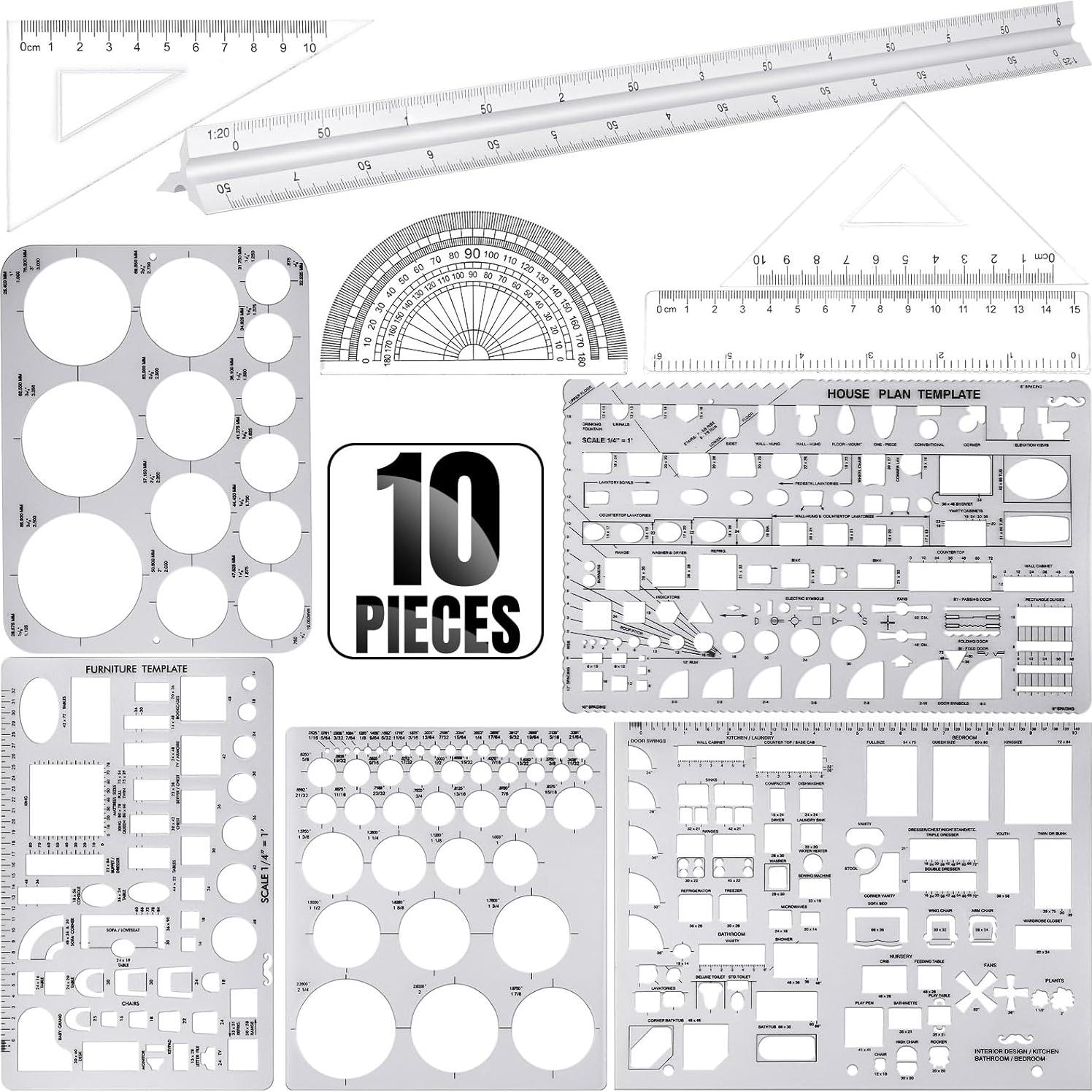 Zonon Kit de Plantillas de Dibujo y Reglas Geométricas 30.48 cm