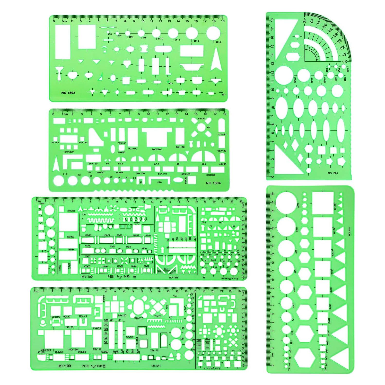 6 Plantillas de Medición Geométrica Shappy - Plástico Verde Claro