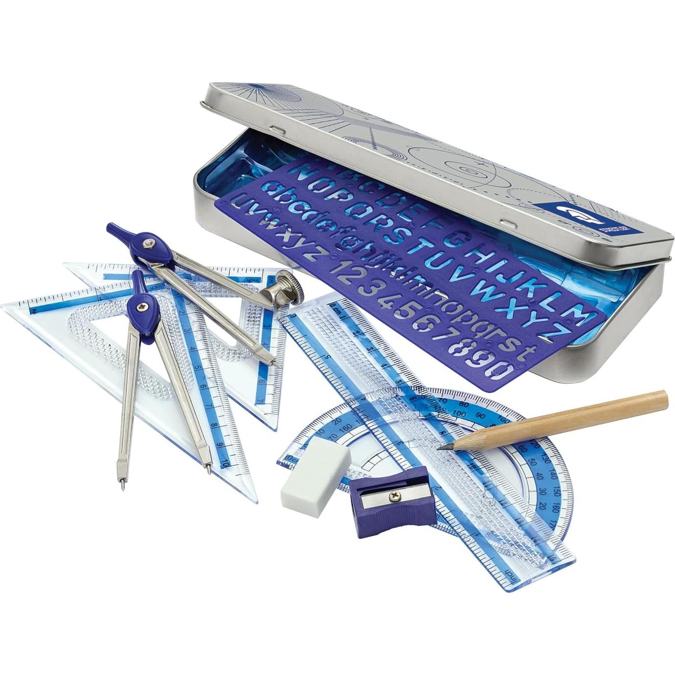 Set de Matemáticas STAEDTLER 10 Piezas con Compás y Escuadras
