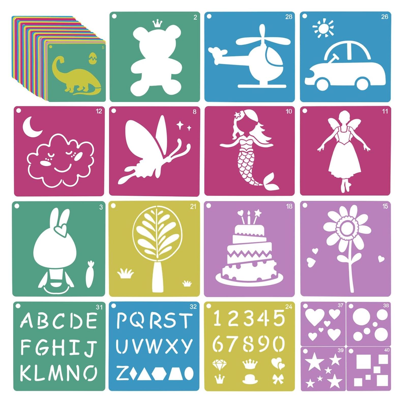 48 Plantillas Reutilizables Komezen para Niños - 20.32 cm