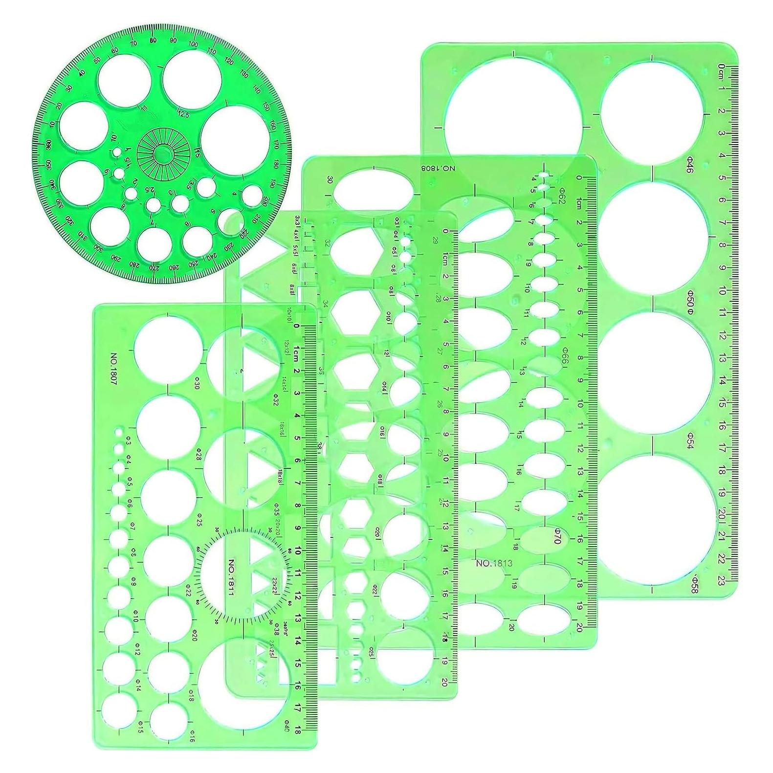 5PCS Circle Template for Drawing, Measuring Rulers Circle Stencil/Circle Oval Template Measuring Geometry Ruler Geometric Drawing Stencil Ruler for Office, School Building Formwork Drawing Template