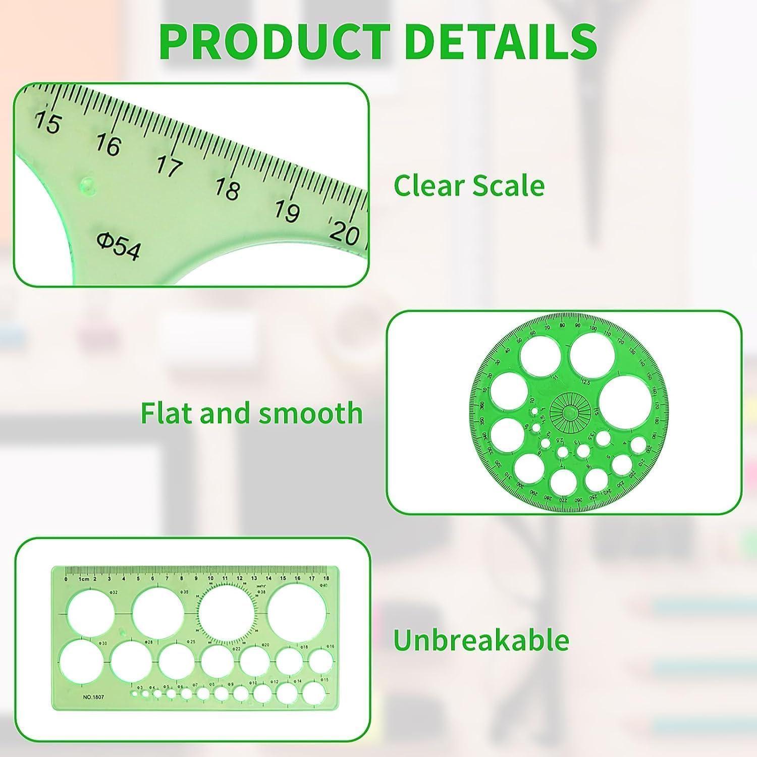 5PCS Circle Template for Drawing, Measuring Rulers Circle Stencil/Circle Oval Template Measuring Geometry Ruler Geometric Drawing Stencil Ruler for Office, School Building Formwork Drawing Template