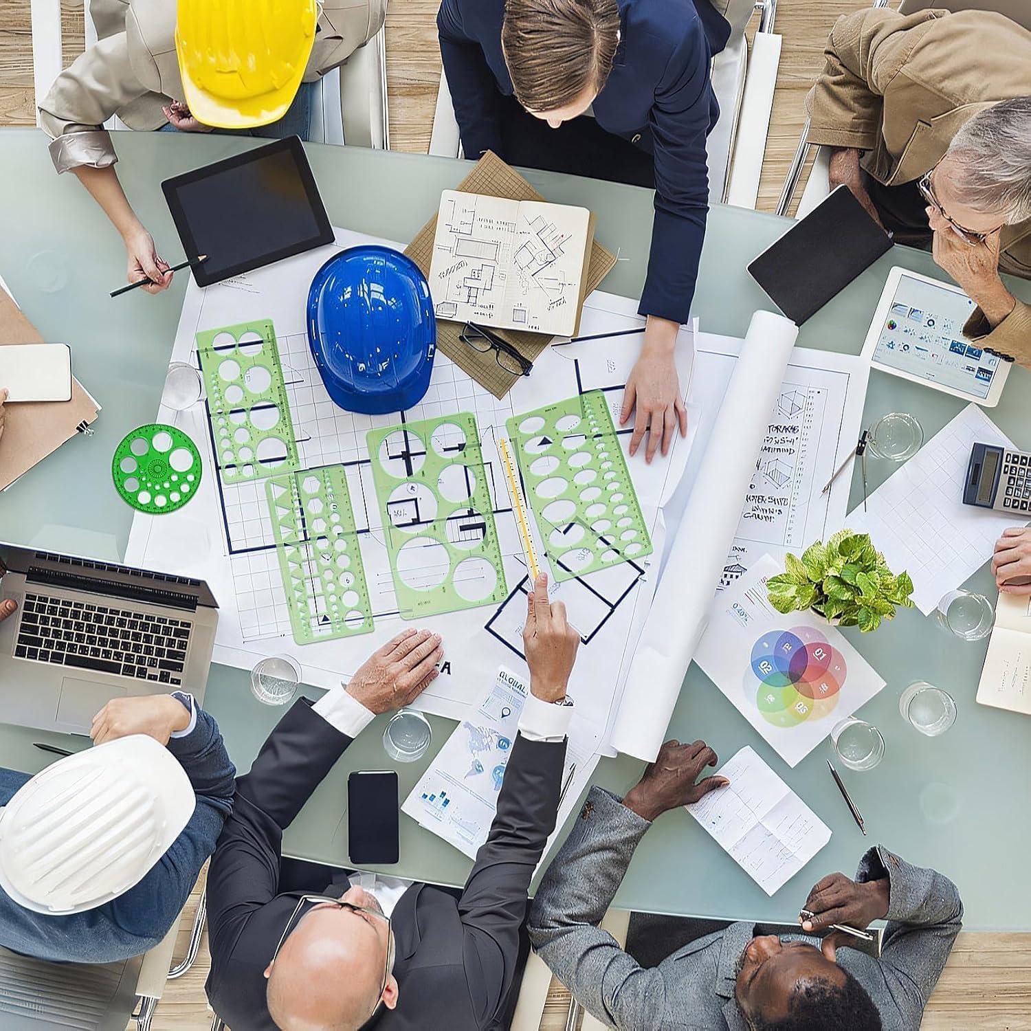 5PCS Circle Template for Drawing, Measuring Rulers Circle Stencil/Circle Oval Template Measuring Geometry Ruler Geometric Drawing Stencil Ruler for Office, School Building Formwork Drawing Template