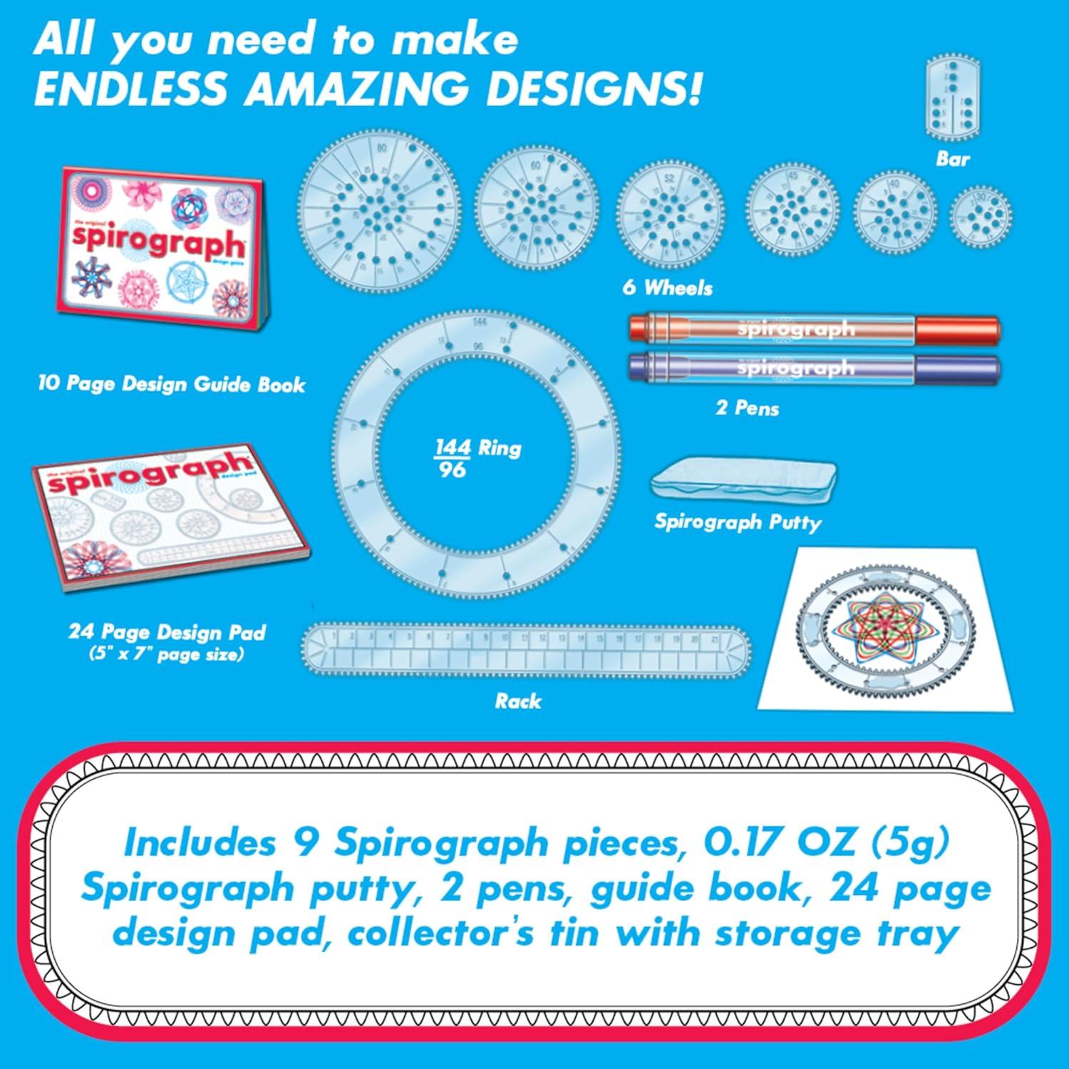 Juego de Diseño Spirograph Original en Lata - 9 Formas y 2 Bolígrafos