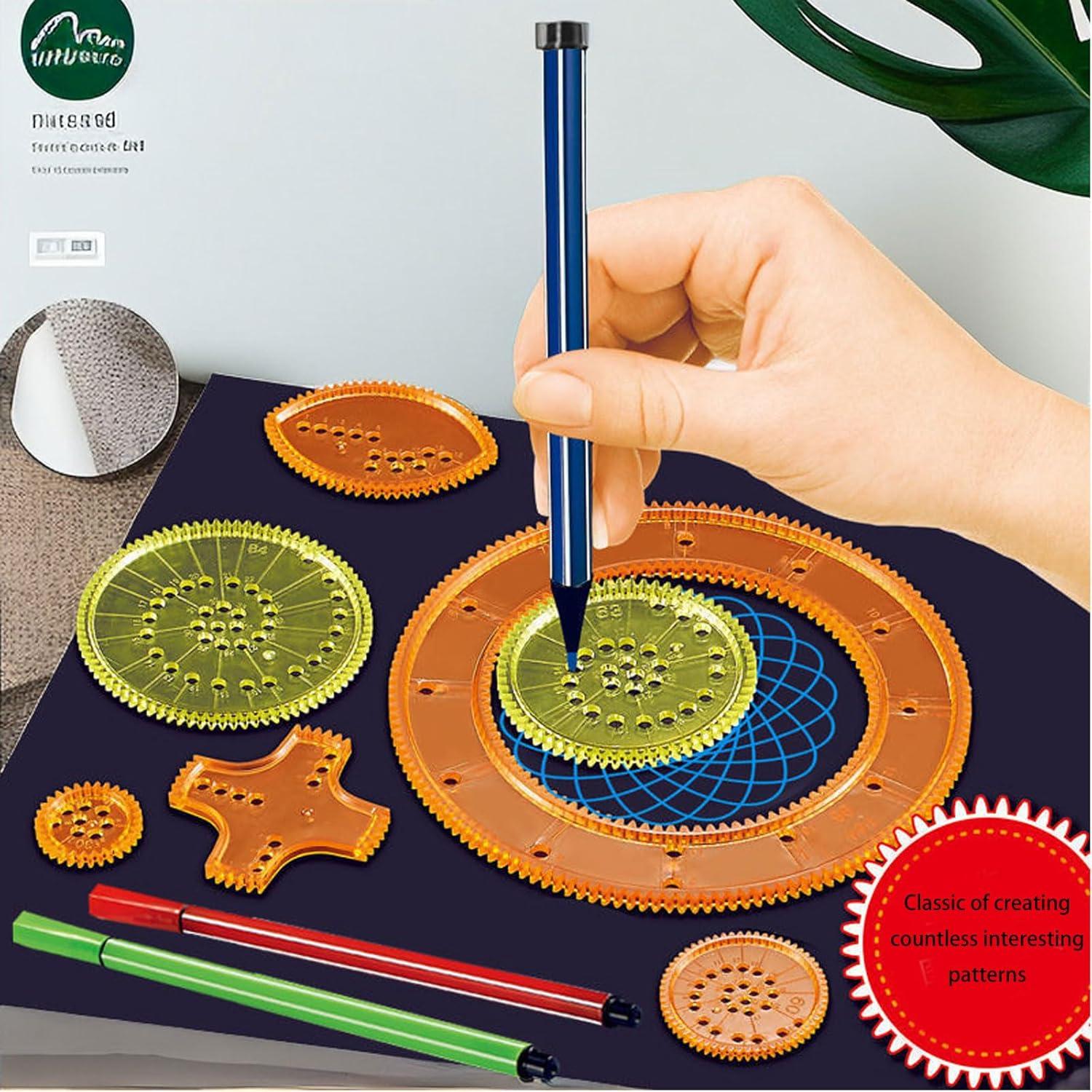 Spiral Art Gear Geometric Ruler for Drawing Plastic Spiral Circle Template Ruler Drawing Toy+12 Color Scoring Pen Set