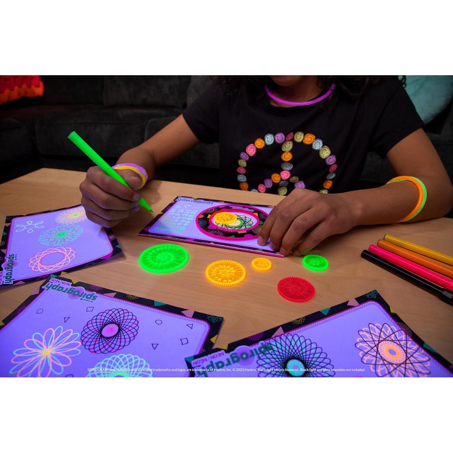 Spirograph Neon Drawing Set – Drawing Kit, Arts and Crafts, Kids Toys, Art Supplies, Spiral Art, Kids Drawing Kit, Neon Markers, Design Sheet Included, Screen-Free Kids Activities, Ages 8+