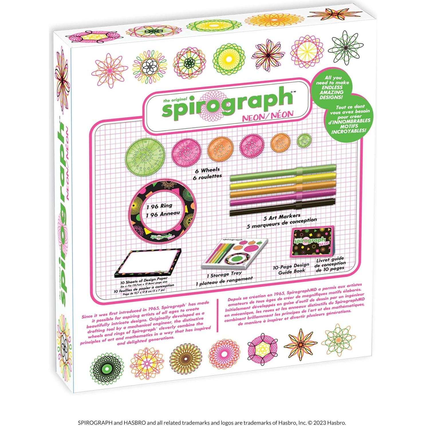 Spirograph Neon Drawing Set – Drawing Kit, Arts and Crafts, Kids Toys, Art Supplies, Spiral Art, Kids Drawing Kit, Neon Markers, Design Sheet Included, Screen-Free Kids Activities, Ages 8+