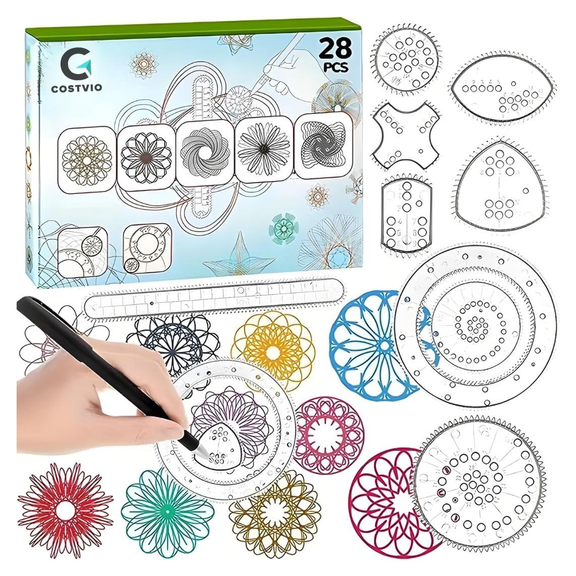 CostVio Deluxe Set - Arts and Crafts, Kids Toys, Art Supplies, Craft Supplies, Drawing Kit, Spiral Art, Classic Gear Design, Build-in Case, Pens, Design Sheet, Ages 8+