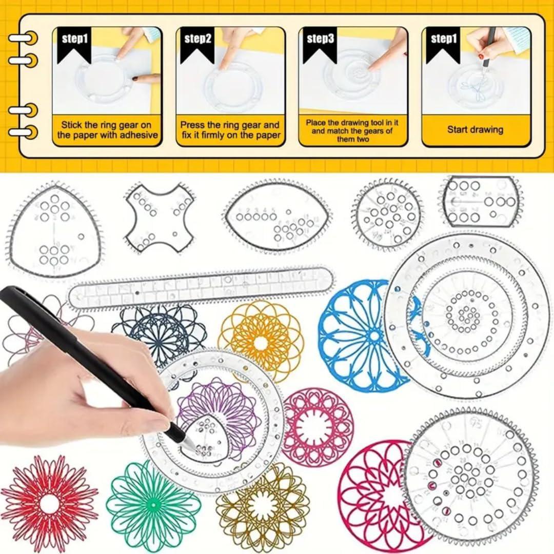 CostVio Deluxe Set - Arts and Crafts, Kids Toys, Art Supplies, Craft Supplies, Drawing Kit, Spiral Art, Classic Gear Design, Build-in Case, Pens, Design Sheet, Ages 8+