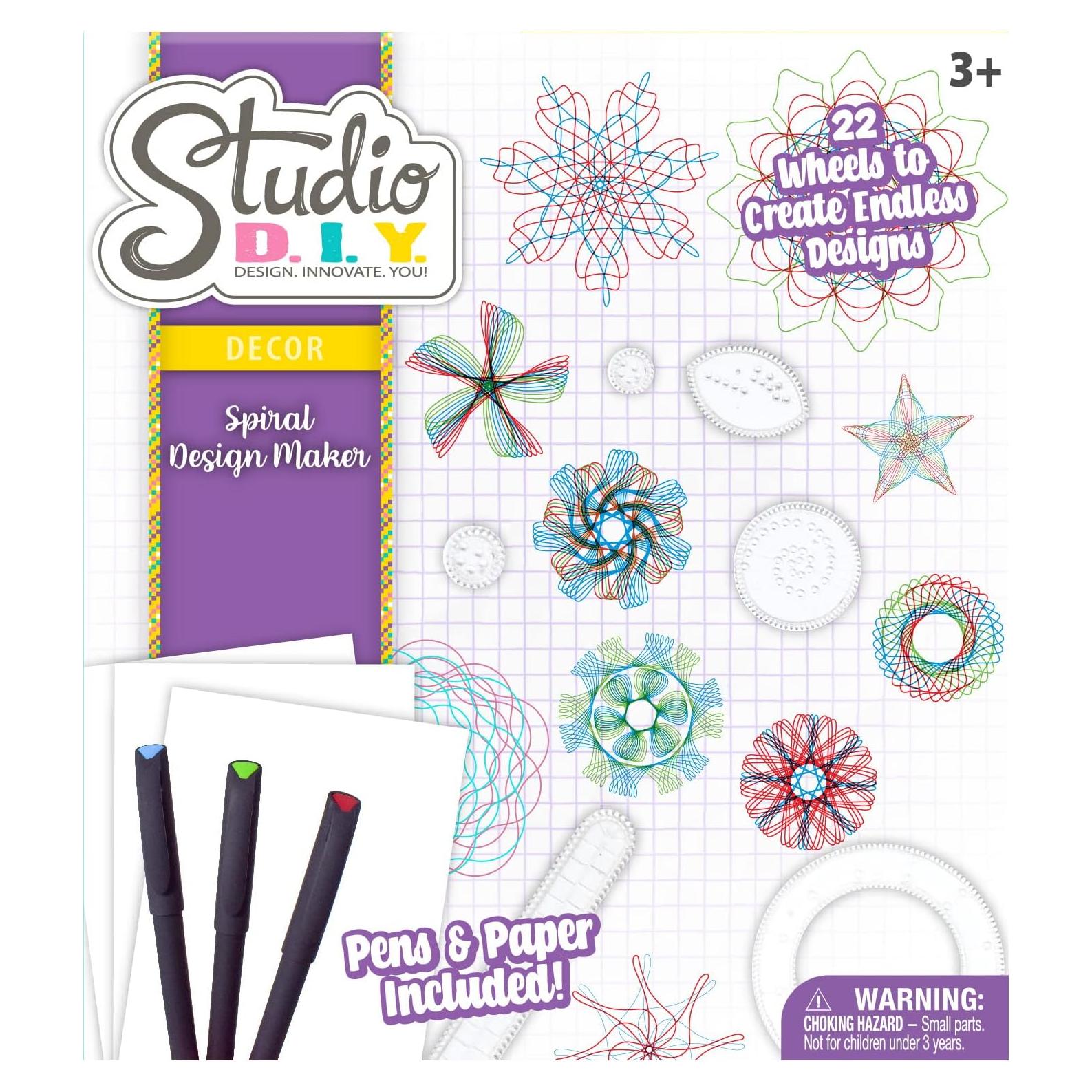 Sunny Days Entertainment Studio DIY Spiral Design Maker | Creative Art Set with 22 Spiral Wheels, Colored Pens, and 20 Sheets of Art Paper for Kids