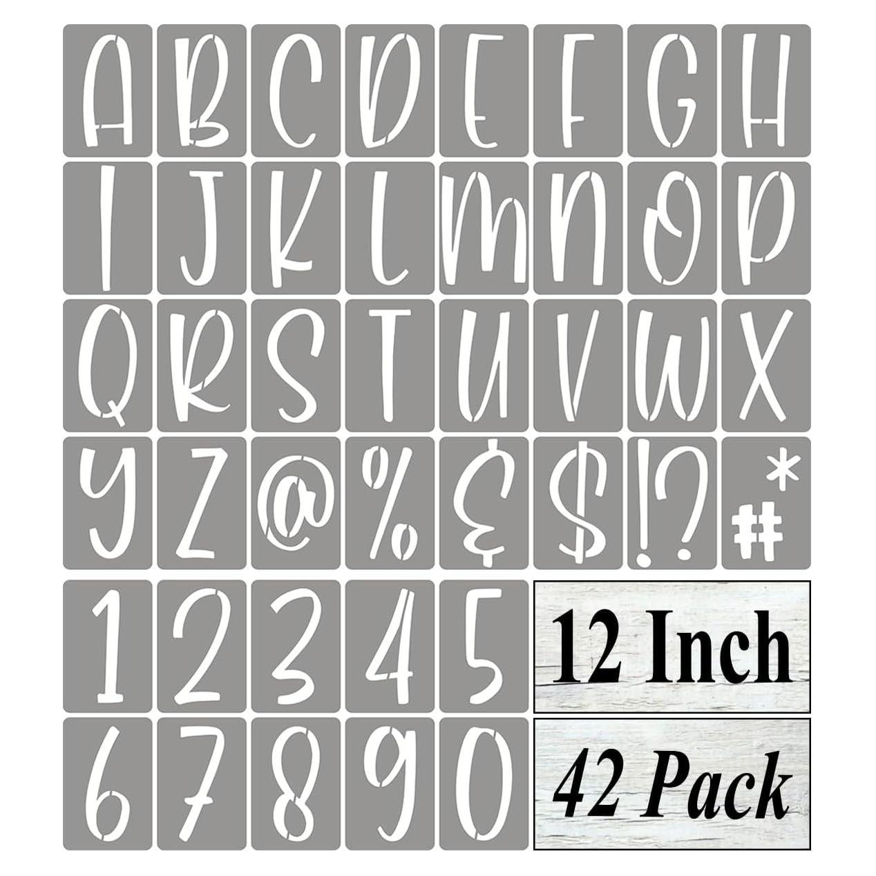 12 Inch Alphabet Letter Stencils for Painting - 42 Pack Letter and Number Stencil Templates with Signs for Painting on Wood, Reusable Letters and Numbers Stencils for Chalkboard Wood Signs & Wall Art
