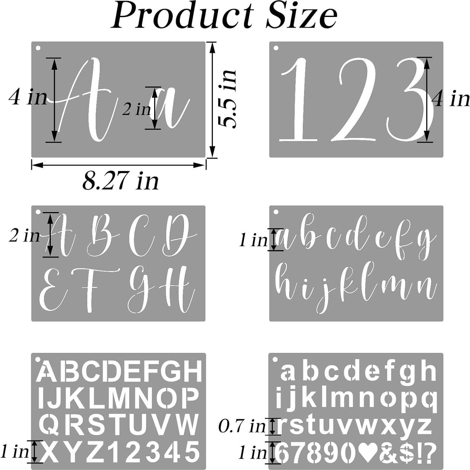 BAMIDELE Letter Stencils for Painting on Wood, 50 Pcs Calligraphy Alphabet Drawing Templates with Numbers, Signs, Reusable Cursive Plastic Art Craft Stencils