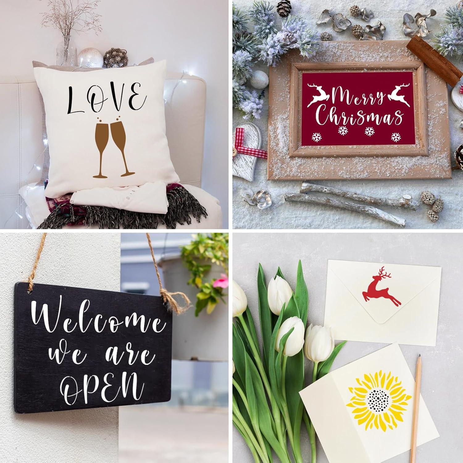 BAMIDELE Letter Stencils for Painting on Wood, 50 Pcs Calligraphy Alphabet Drawing Templates with Numbers, Signs, Reusable Cursive Plastic Art Craft Stencils