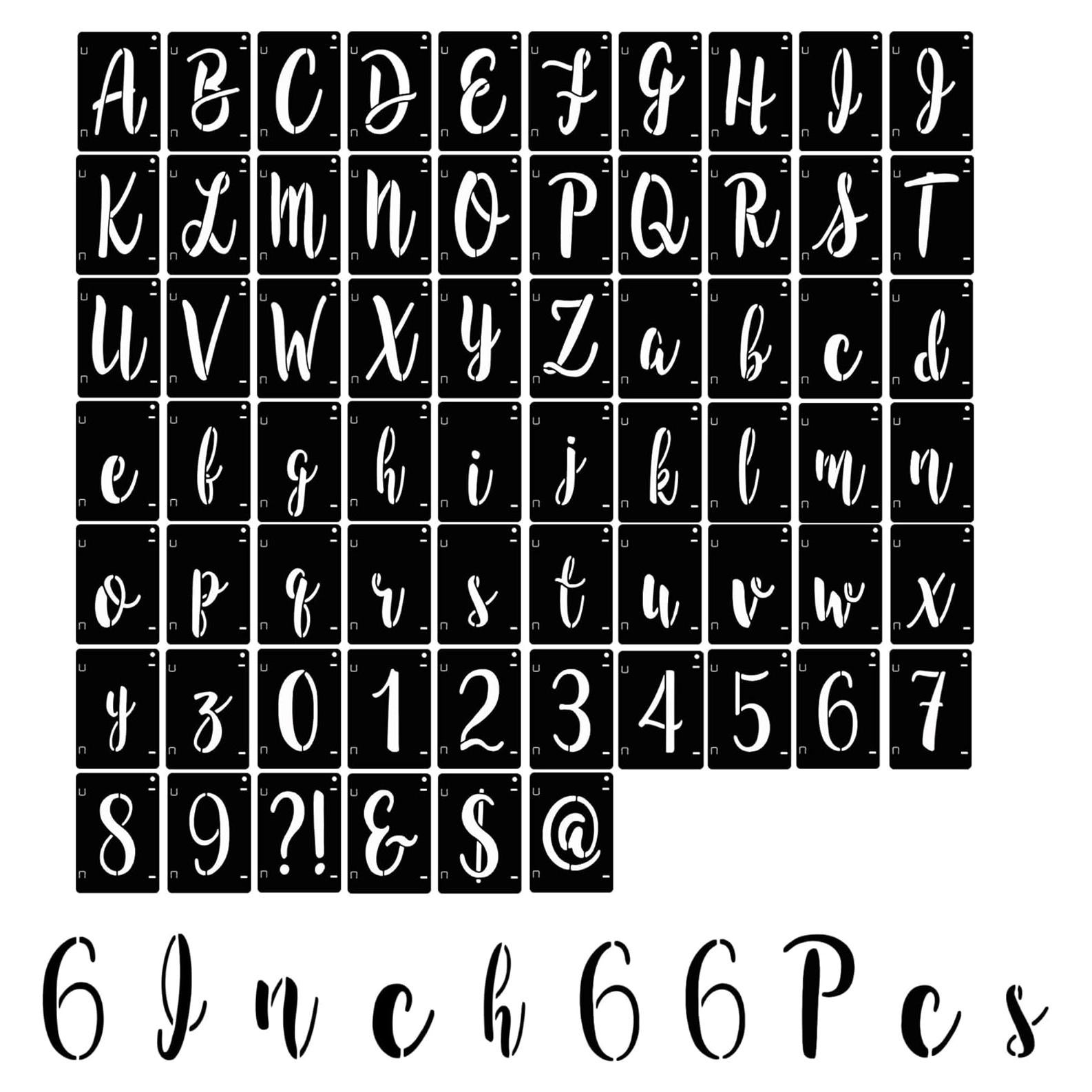 Letter Stencils 6 Inch Interlocking Stencil Kit Reusable Boutique Calligraphy Stencil Includes Upper and Lowercase Letters Numbers Symbol for Painting on Wood,Wall,Fabric,Glass,Paper