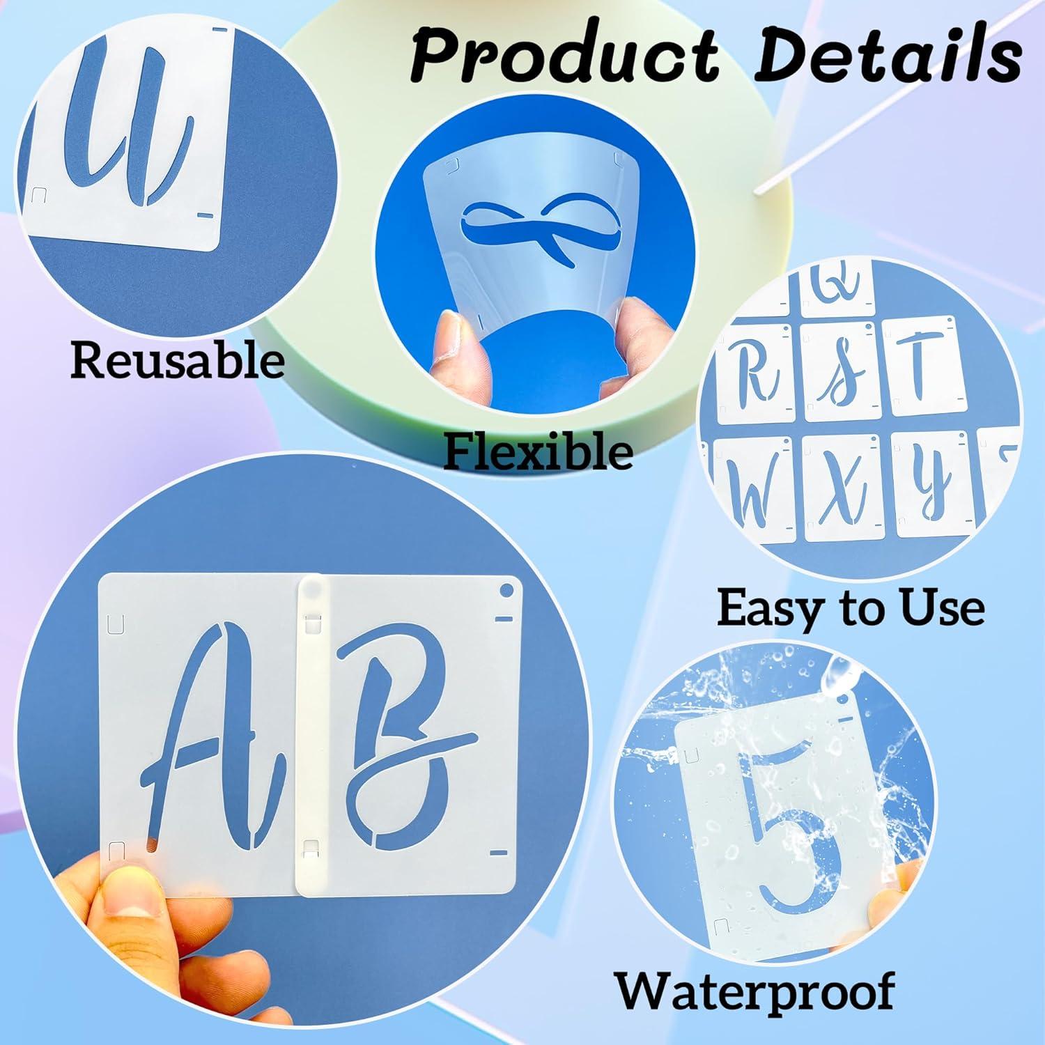 Letter Stencils 6 Inch Interlocking Stencil Kit Reusable Boutique Calligraphy Stencil Includes Upper and Lowercase Letters Numbers Symbol for Painting on Wood,Wall,Fabric,Glass,Paper