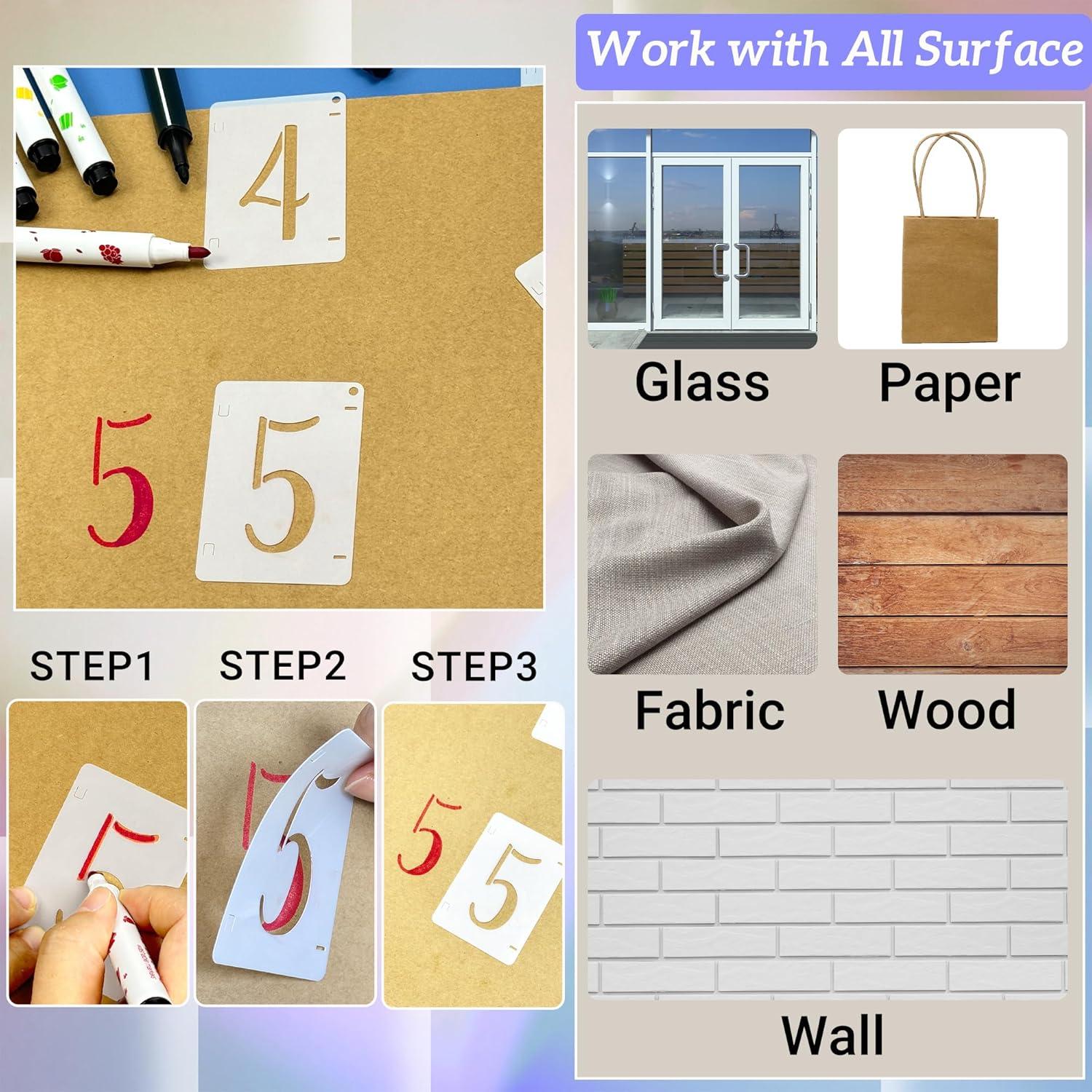 Letter Stencils 6 Inch Interlocking Stencil Kit Reusable Boutique Calligraphy Stencil Includes Upper and Lowercase Letters Numbers Symbol for Painting on Wood,Wall,Fabric,Glass,Paper