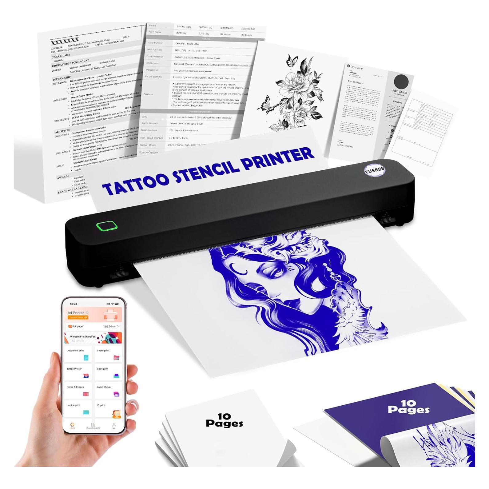 Impresora de Tatuajes Térmica Inalámbrica YUEBBB Negro