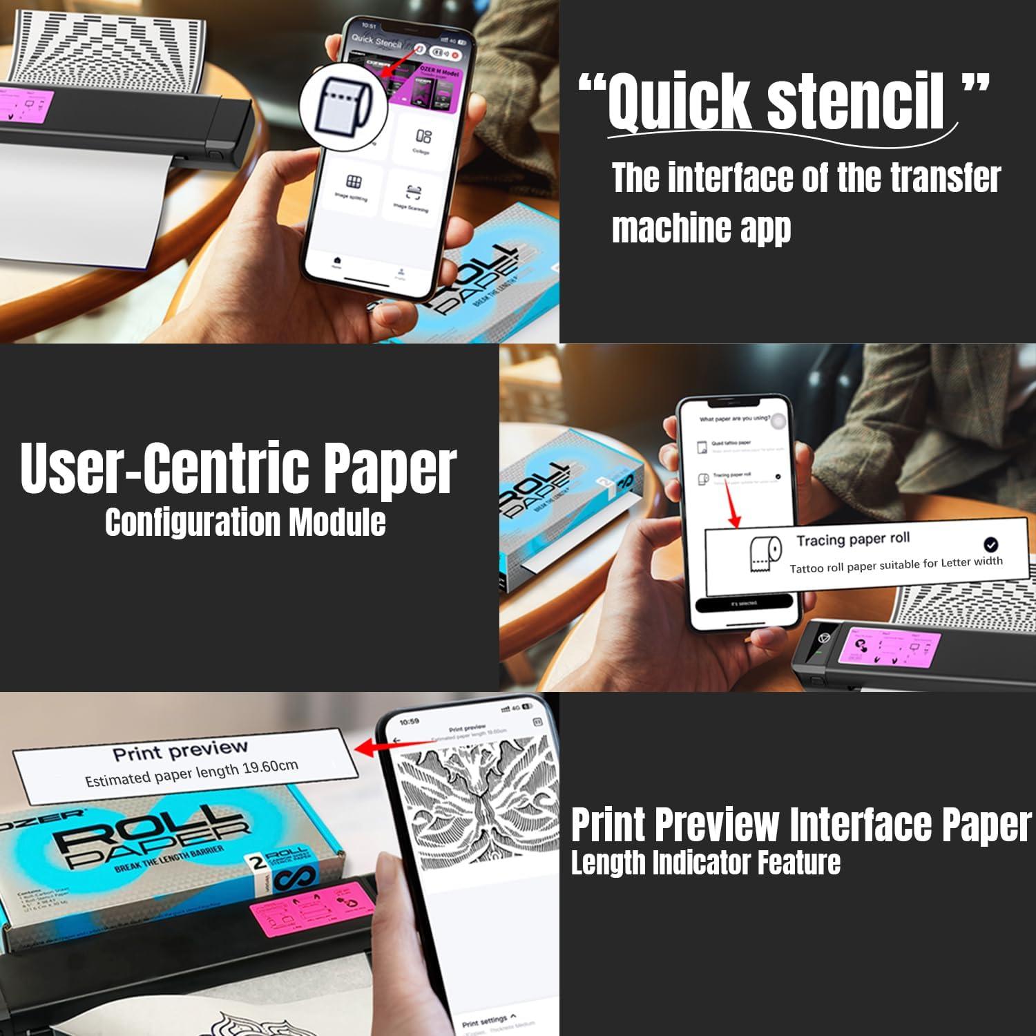 OZER M08Pro Wireless Tattoo Transfer Stencil Printer - Inkless Transfer Thermal Copier Machine Compact Printer, Quick Stencil Compatible with Smartphone & Laptop