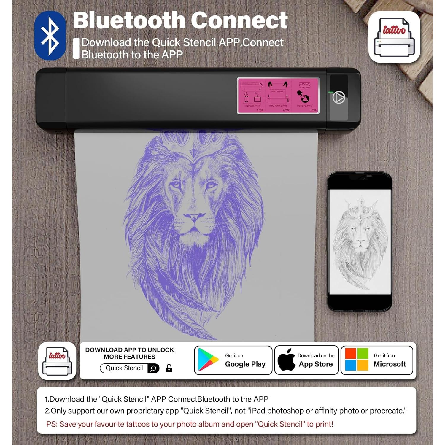 OZER M08Pro Wireless Tattoo Transfer Stencil Printer - Inkless Transfer Thermal Copier Machine Compact Printer, Quick Stencil Compatible with Smartphone & Laptop