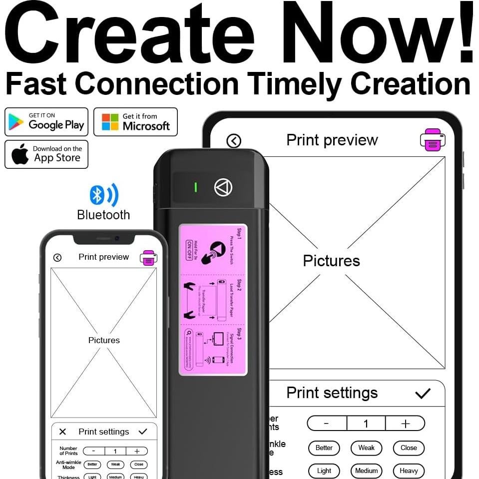 OZER M08Pro Wireless Tattoo Transfer Stencil Printer - Inkless Transfer Thermal Copier Machine Compact Printer, Quick Stencil Compatible with Smartphone & Laptop