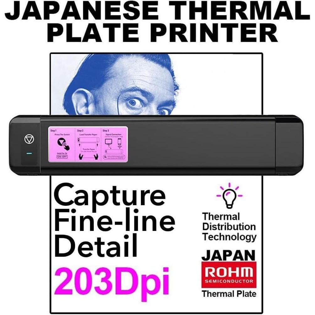 OZER M08Pro Wireless Tattoo Transfer Stencil Printer - Inkless Transfer Thermal Copier Machine Compact Printer, Quick Stencil Compatible with Smartphone & Laptop