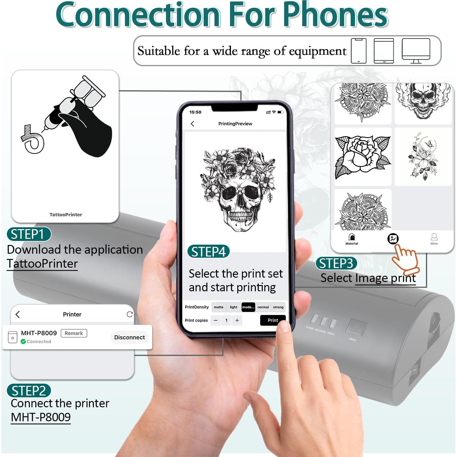 Impresora de Tatuajes Inalámbrica Atelics MHT-P8009 con Estuche