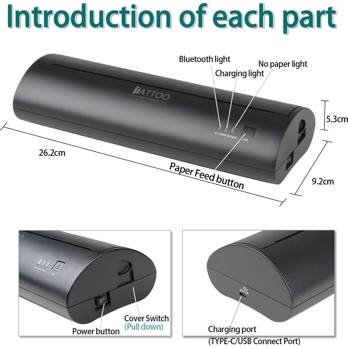 Impresora de Tatuajes Inalámbrica Atelics MHT-P8009 con Estuche