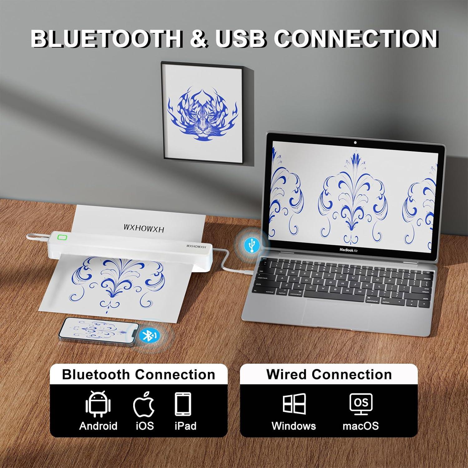 Impresora de Tatuajes WXHOWXH Inalámbrica Portátil 0.90 kg