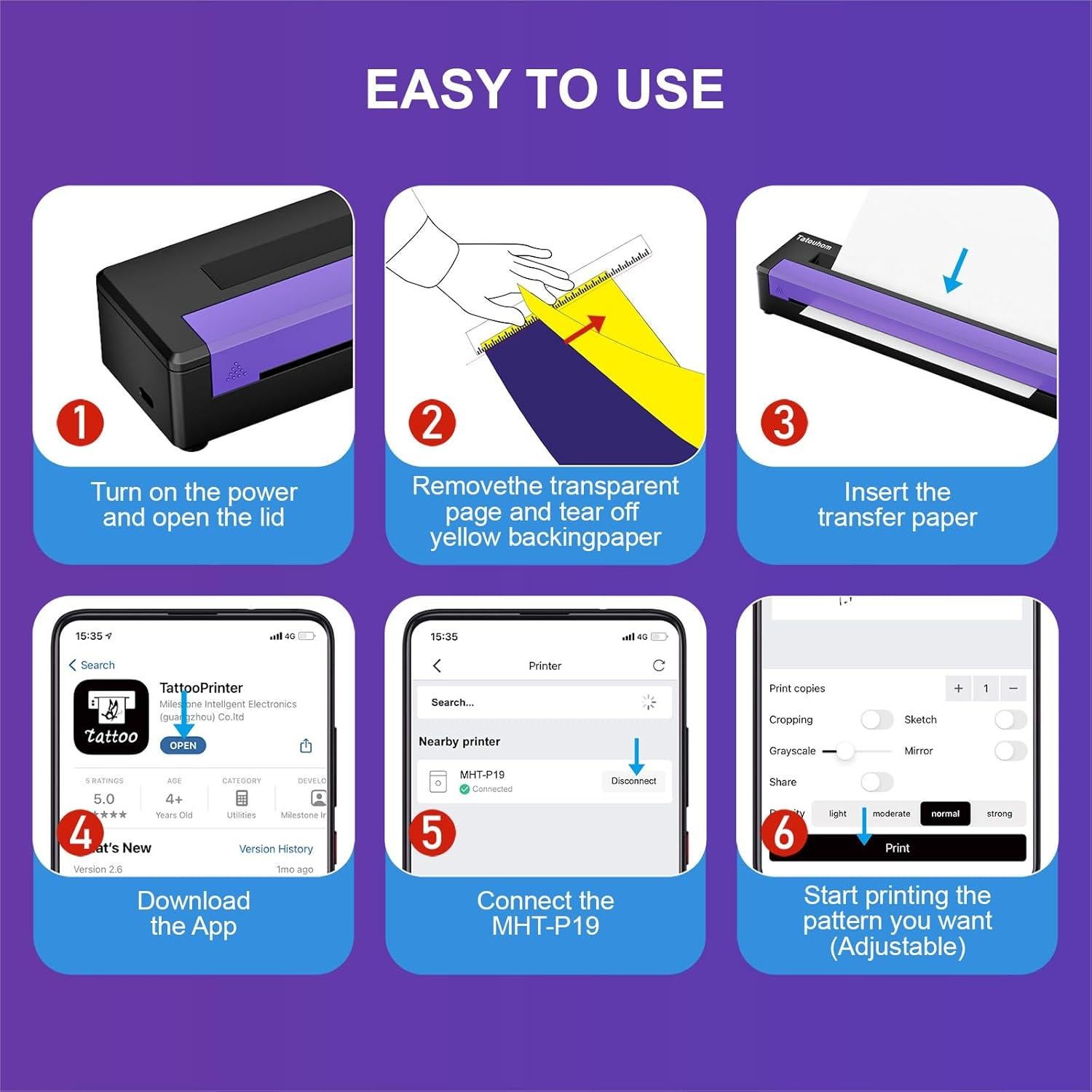 Tattoo Stencil Printer, Bluetooth Stencil Printer for Tattooing, Wireless Thermal Tattoo Machine, Compatible with Phone, Tablet & PC, for Tattoo Artists & Beginners