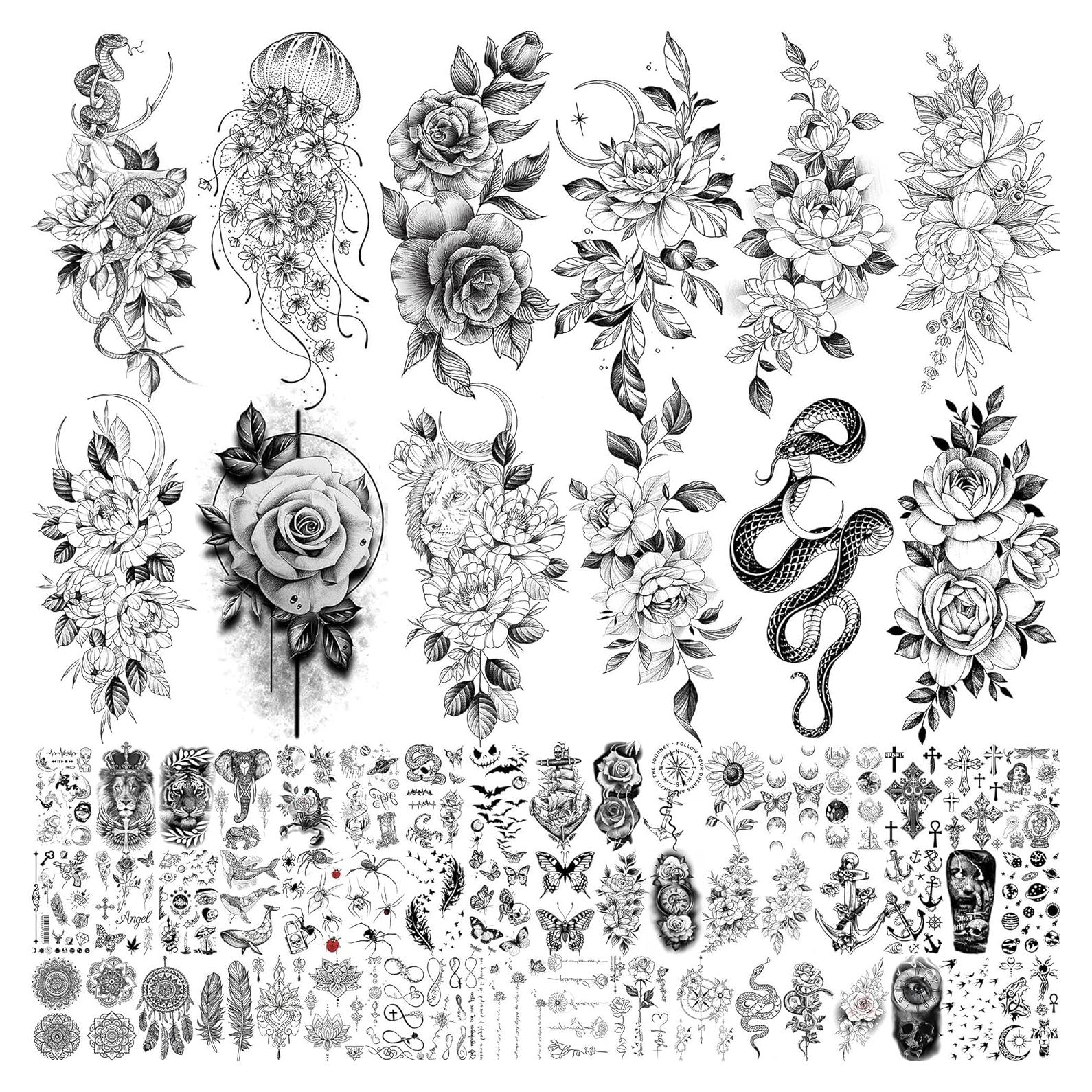 64 Hojas Tatuajes Temporales Bilizar Flores y Animales 3D