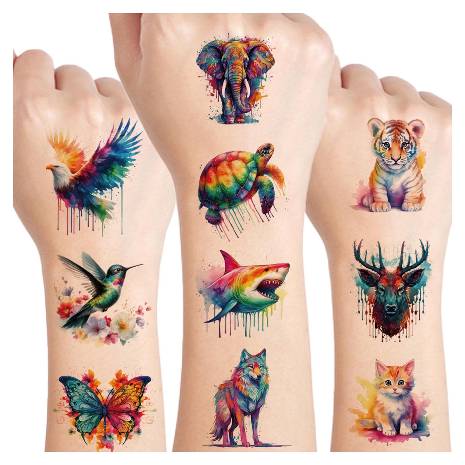 Tatuajes Temporales de Animales Acuarelados UVUXO - 60 Estilos