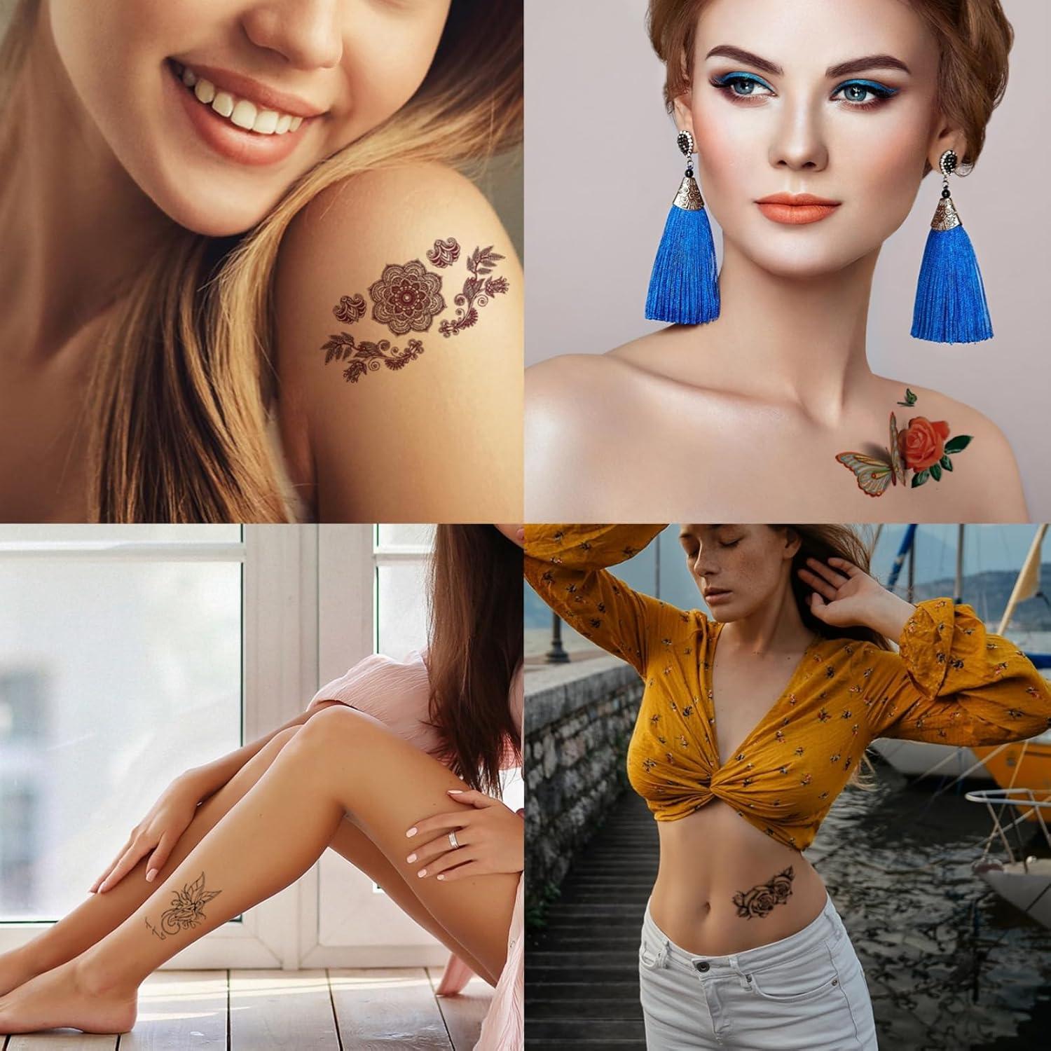 82 Hojas Tatuajes Temporales Zomme - Rosas y Mariposas Multicolor