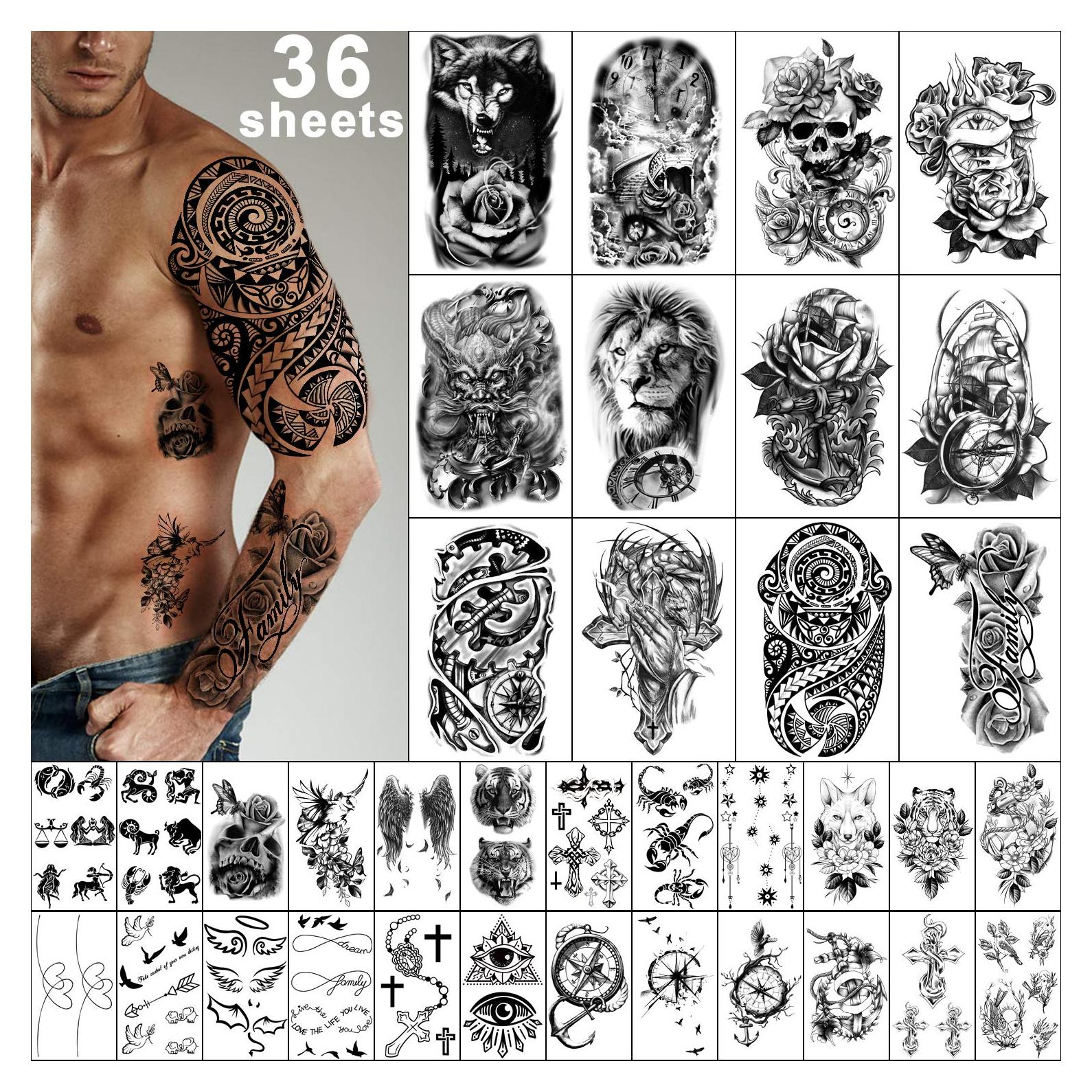 Calcomanías de Tatuajes Temporales Yazhiji - 36 Hojas, 3D