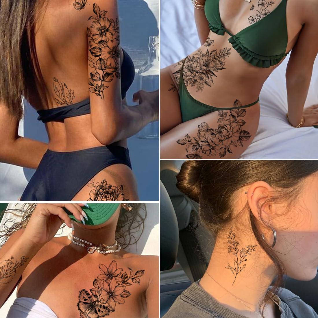 Tatuajes Temporales de Flores CHARLENT - 23 Hojas Realistas