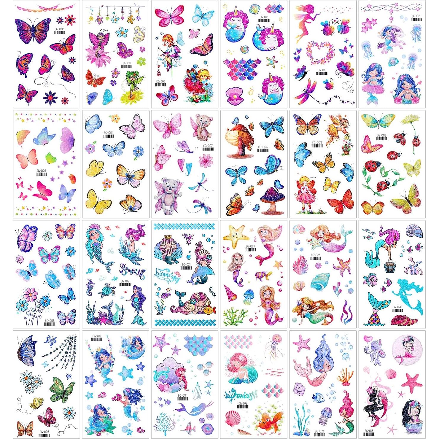 Tatuajes Temporales Brillantes Konsait para Niñas - 24 Hojas